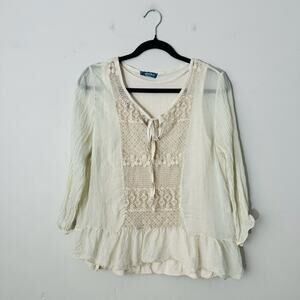 Giulia Ivory Sheer Layered 3/4 Sleeve Blouse Women’s Size Medium